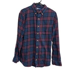 Boca Classics Mens Plaid Button-Up Shirt Cotton Flannel Burgundy Blue Sz XL